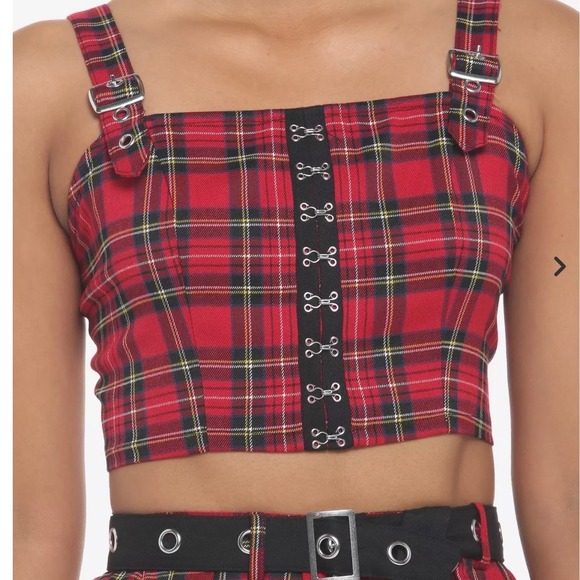 Social Collision Tops - Social Collision Hot Topic plaid gothic crop tank buckle grunge punk Christmas L